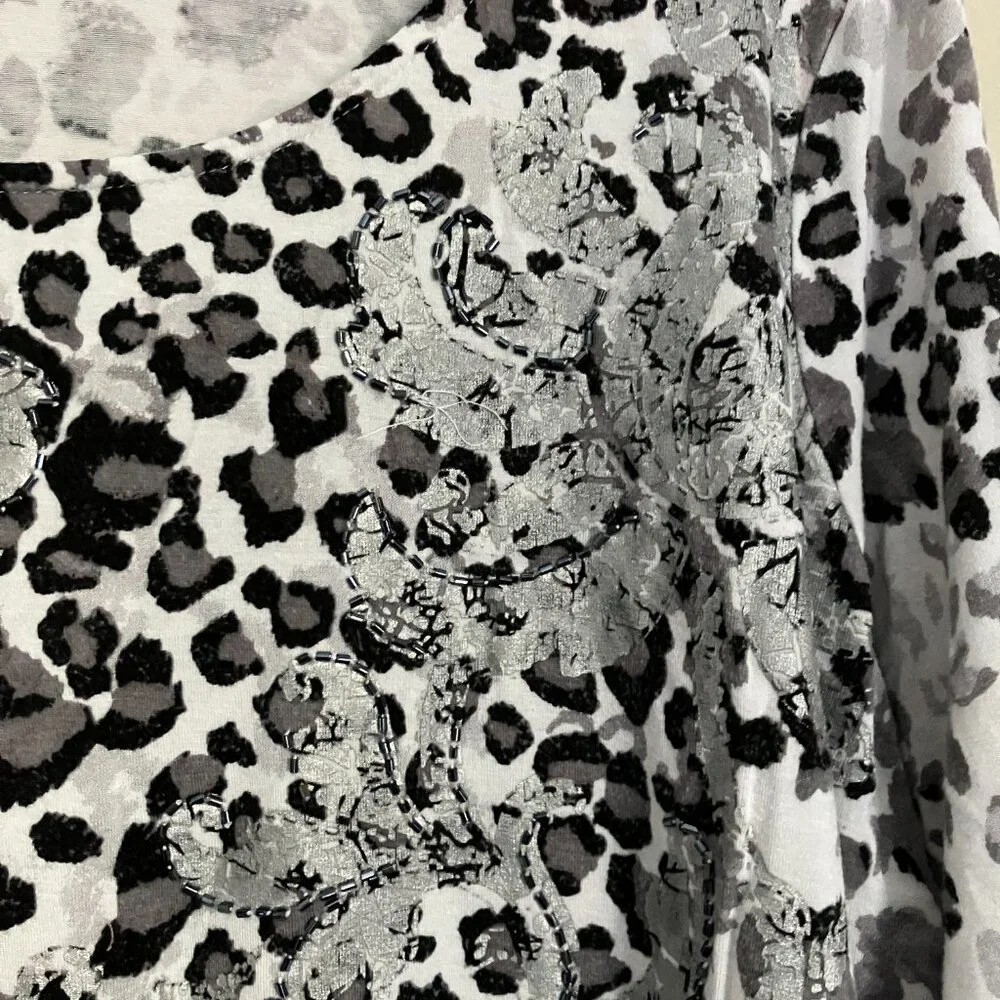 Laura Ashley Gray Leopard Ladies Top - Picture 3 of 8